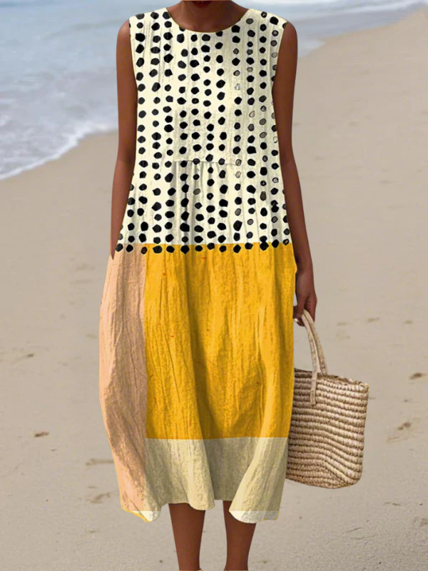 Robe midi Leah™ à blocs de couleurs à pois
