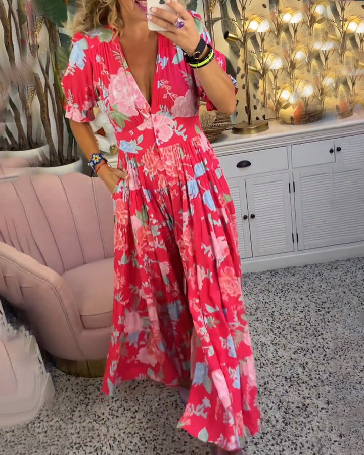 Robe à poches à col en V et imprimé floral Catrisa™