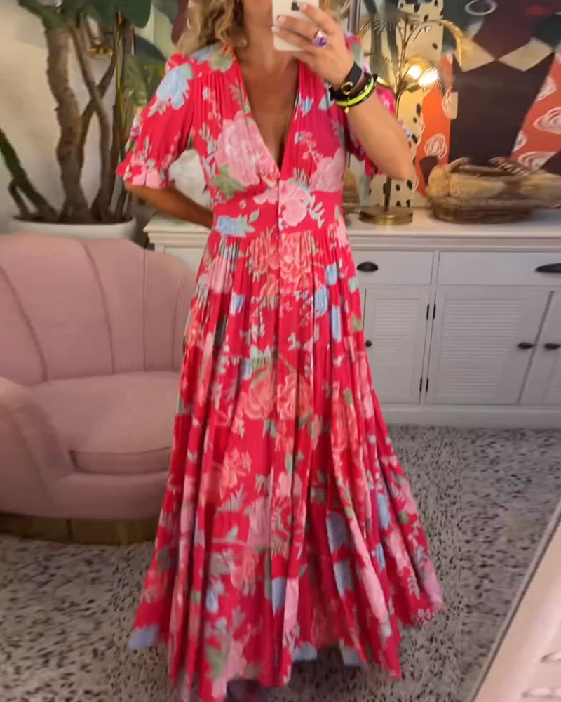 Robe à poches à col en V et imprimé floral Catrisa™