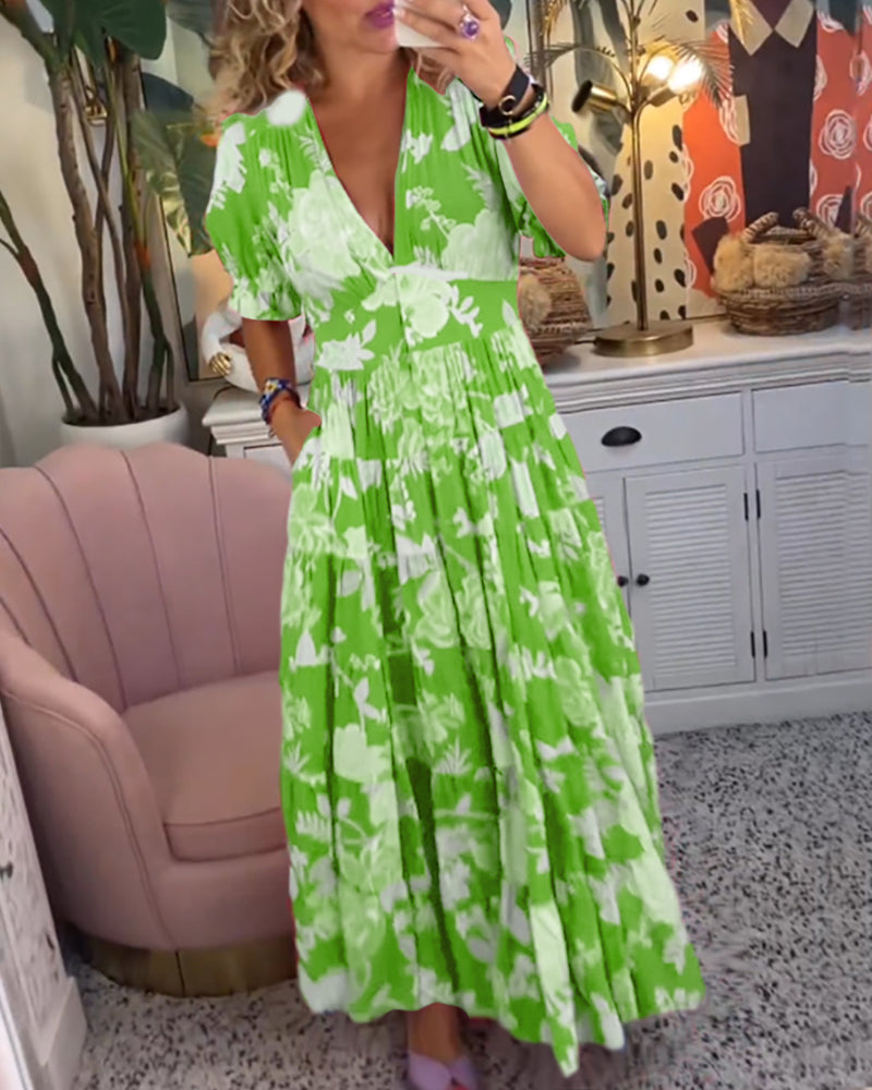 Robe à poches à col en V et imprimé floral Catrisa™