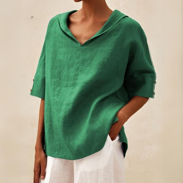 Renee™ - Chemise en lin décontractée à col en V pour femmes