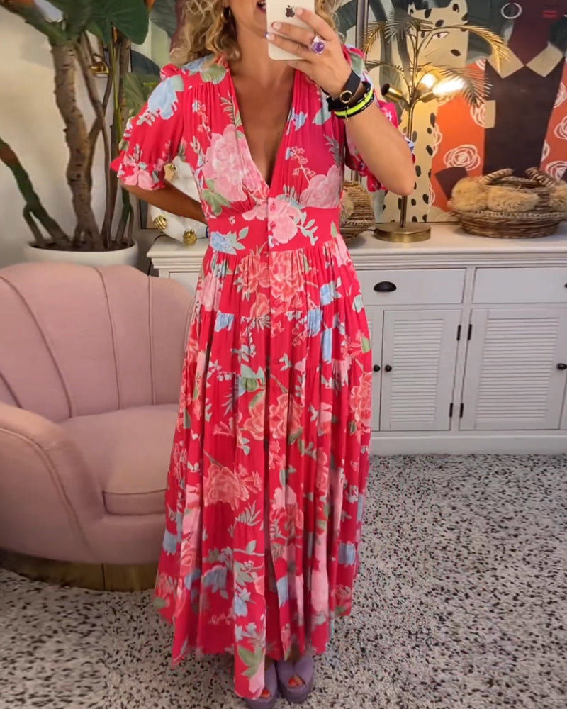 Robe à poches à col en V et imprimé floral Catrisa™
