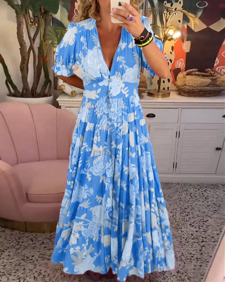 Robe à poches à col en V et imprimé floral Catrisa™