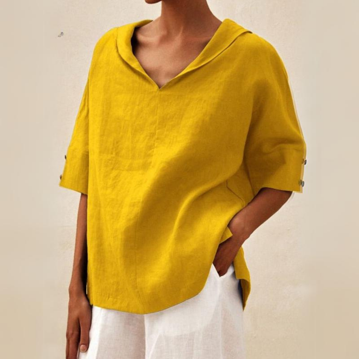 Renee™ - Chemise en lin décontractée à col en V pour femmes