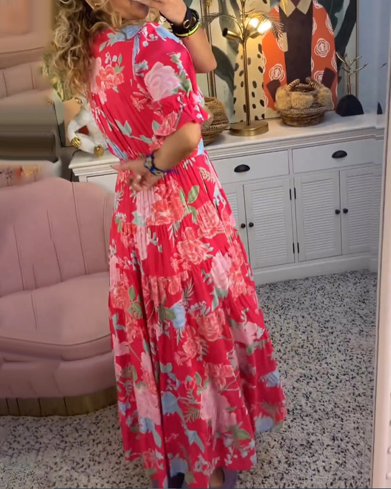 Robe à poches à col en V et imprimé floral Catrisa™