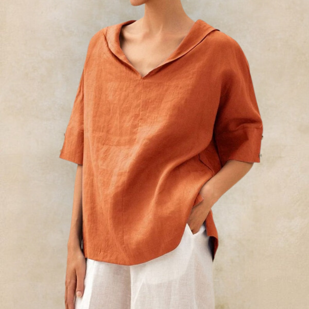 Renee™ - Chemise en lin décontractée à col en V pour femmes