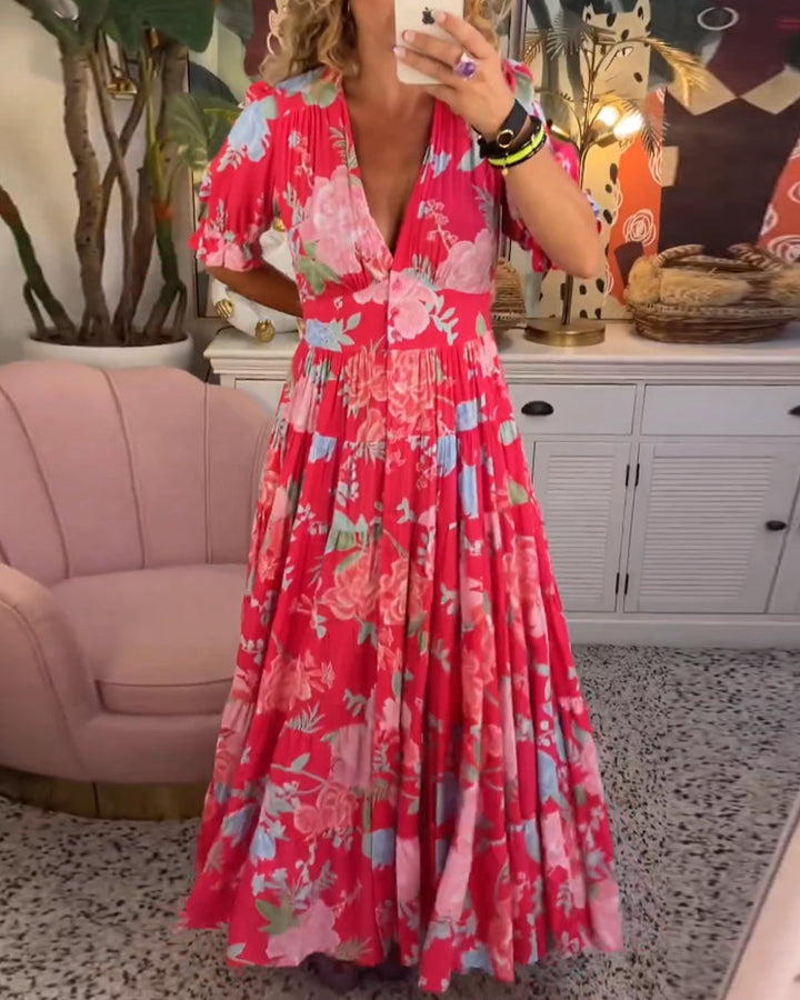 Robe à poches à col en V et imprimé floral Catrisa™
