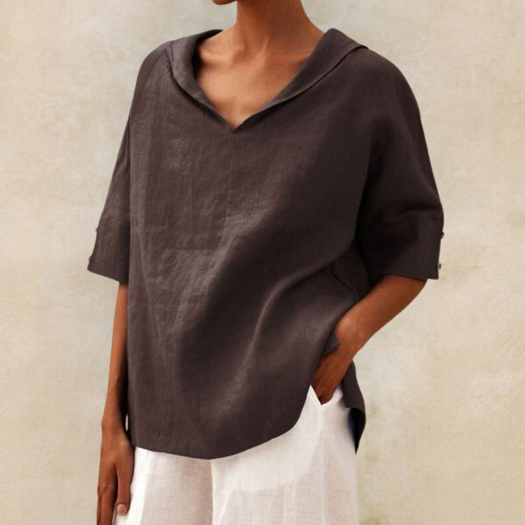 Renee™ - Chemise en lin décontractée à col en V pour femmes