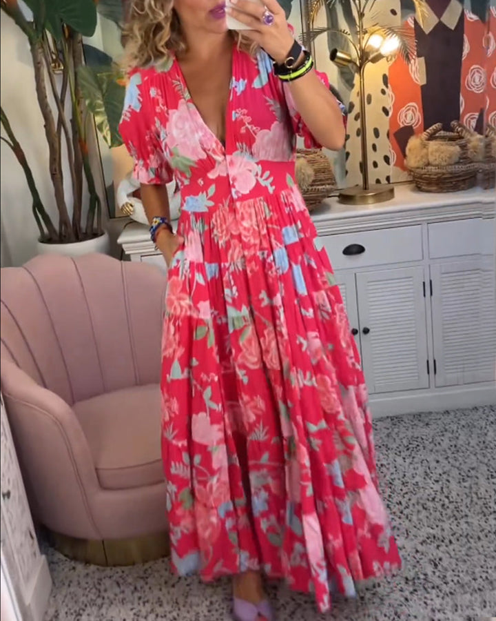 Robe à poches à col en V et imprimé floral Catrisa™