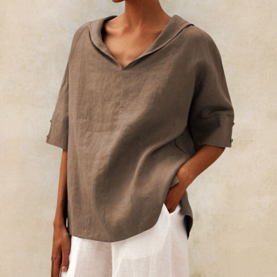 Renee™ - Chemise en lin décontractée à col en V pour femmes