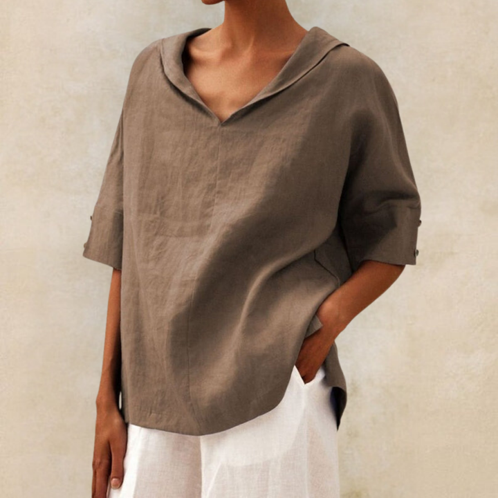 Renee™ - Chemise en lin décontractée à col en V pour femmes