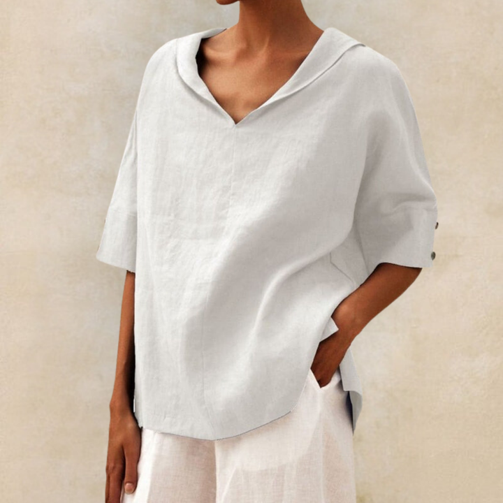 Renee™ - Chemise en lin décontractée à col en V pour femmes