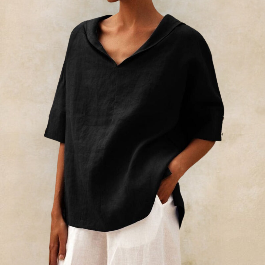 Renee™ - Chemise en lin décontractée à col en V pour femmes