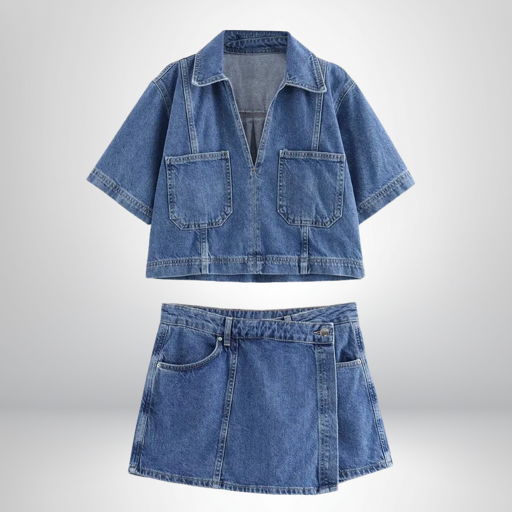 Ensemble en denim à col en V Sofia®