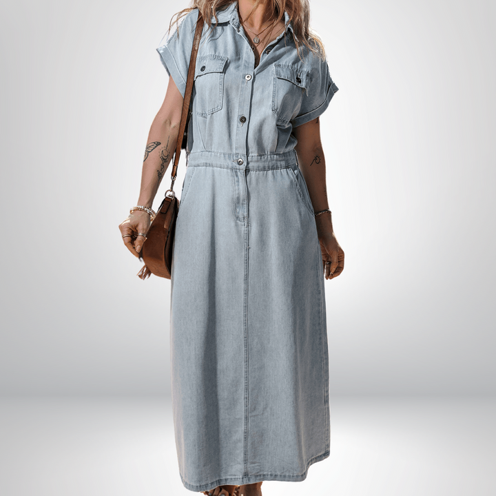 Sofia® | Robe en denim élégante avec manches courtes en forme de chauve-souris