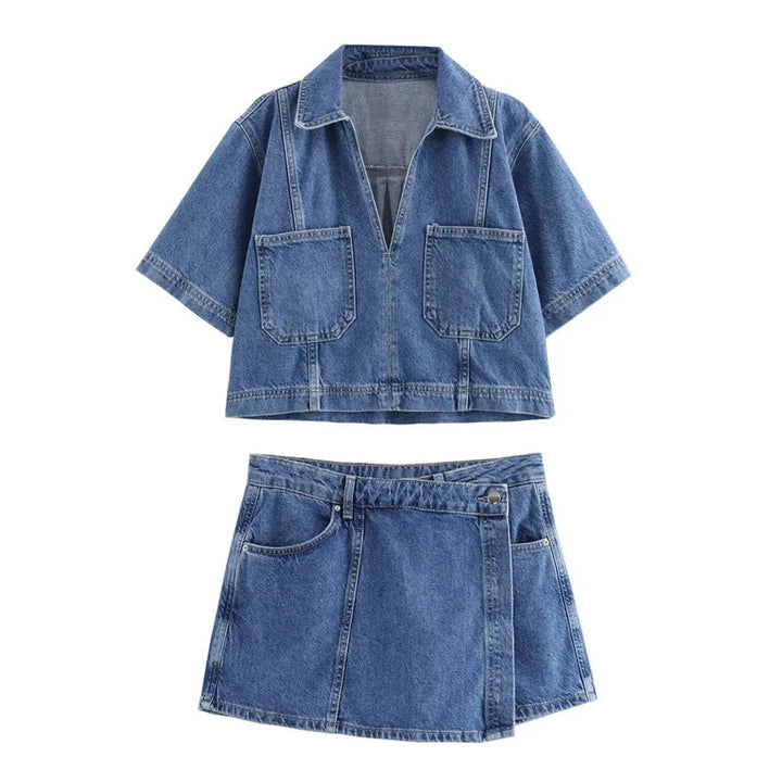 Ensemble en denim à col en V Sofia®