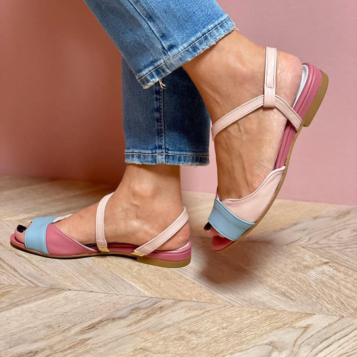 Roselina | Sandales roses asymétriques en style color block