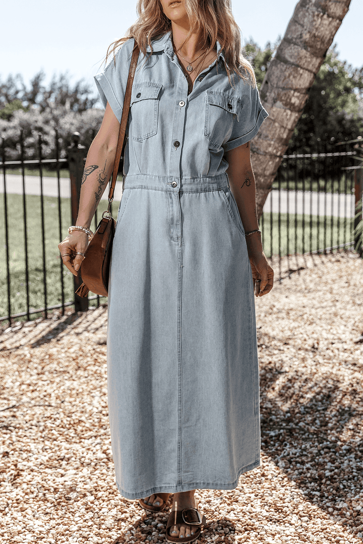 Sofia® | Robe en denim élégante avec manches courtes en forme de chauve-souris
