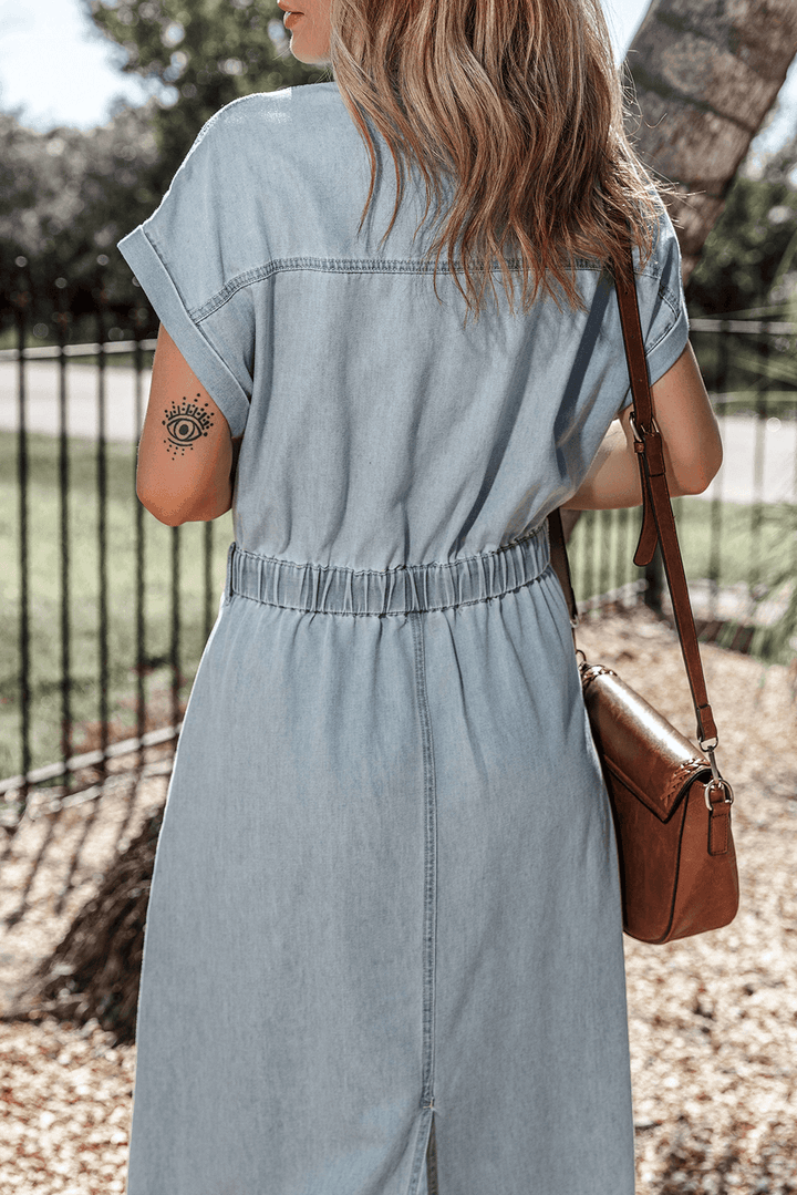 Sofia® | Robe en denim élégante avec manches courtes en forme de chauve-souris