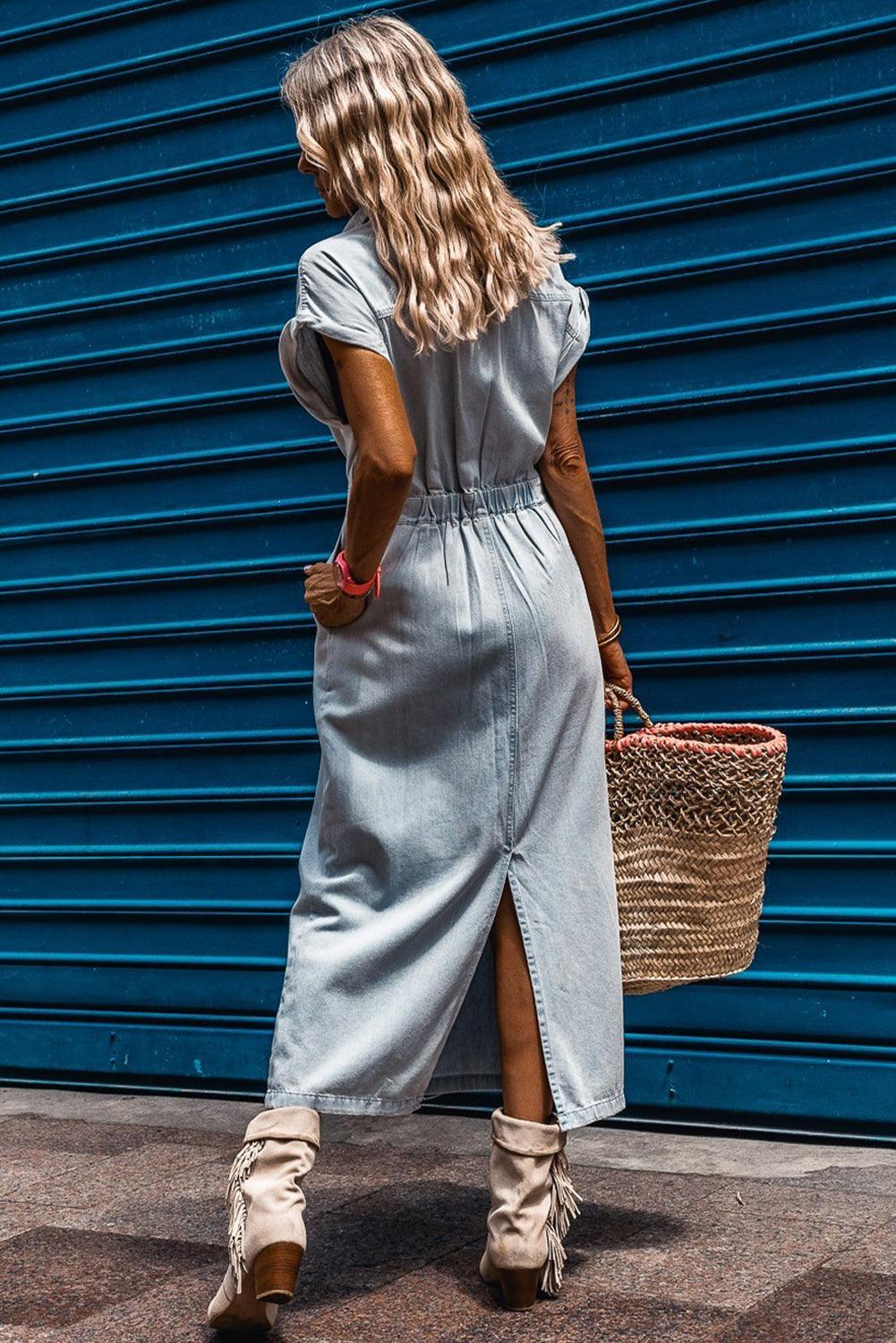 Sofia® | Robe en denim élégante avec manches courtes en forme de chauve-souris