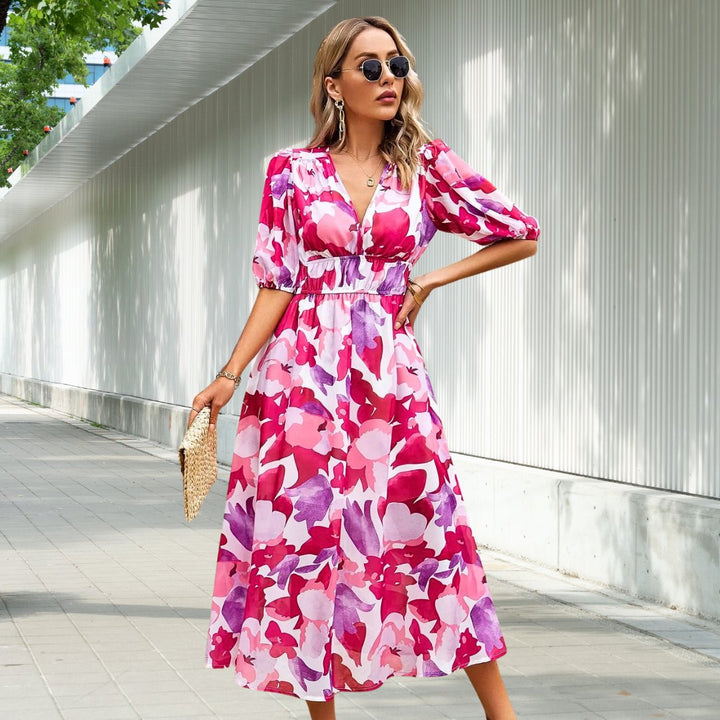 LILY | Robe Midi Intemporelle à Manches Bouffantes
