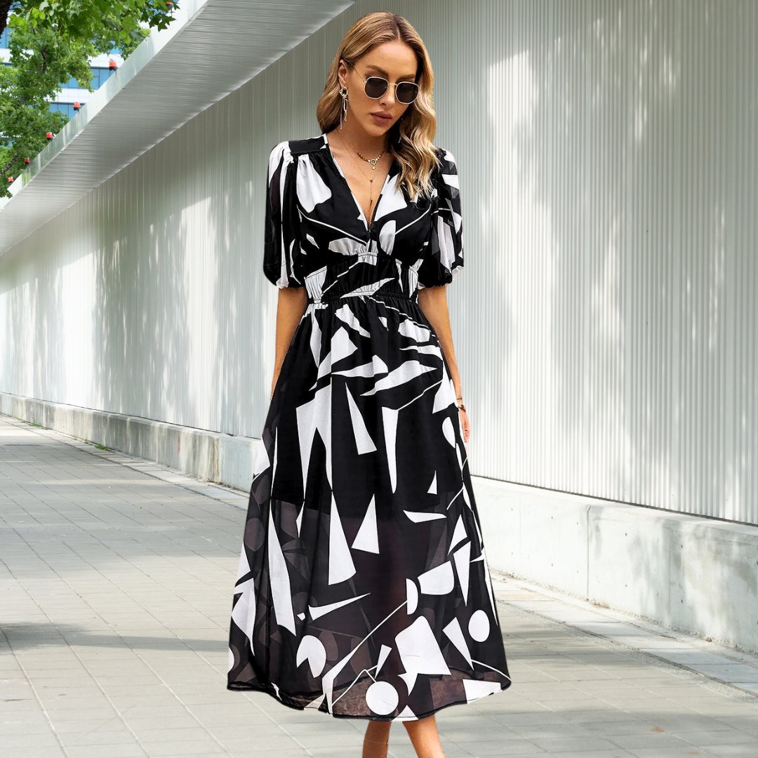 LILY | Robe Midi Intemporelle à Manches Bouffantes