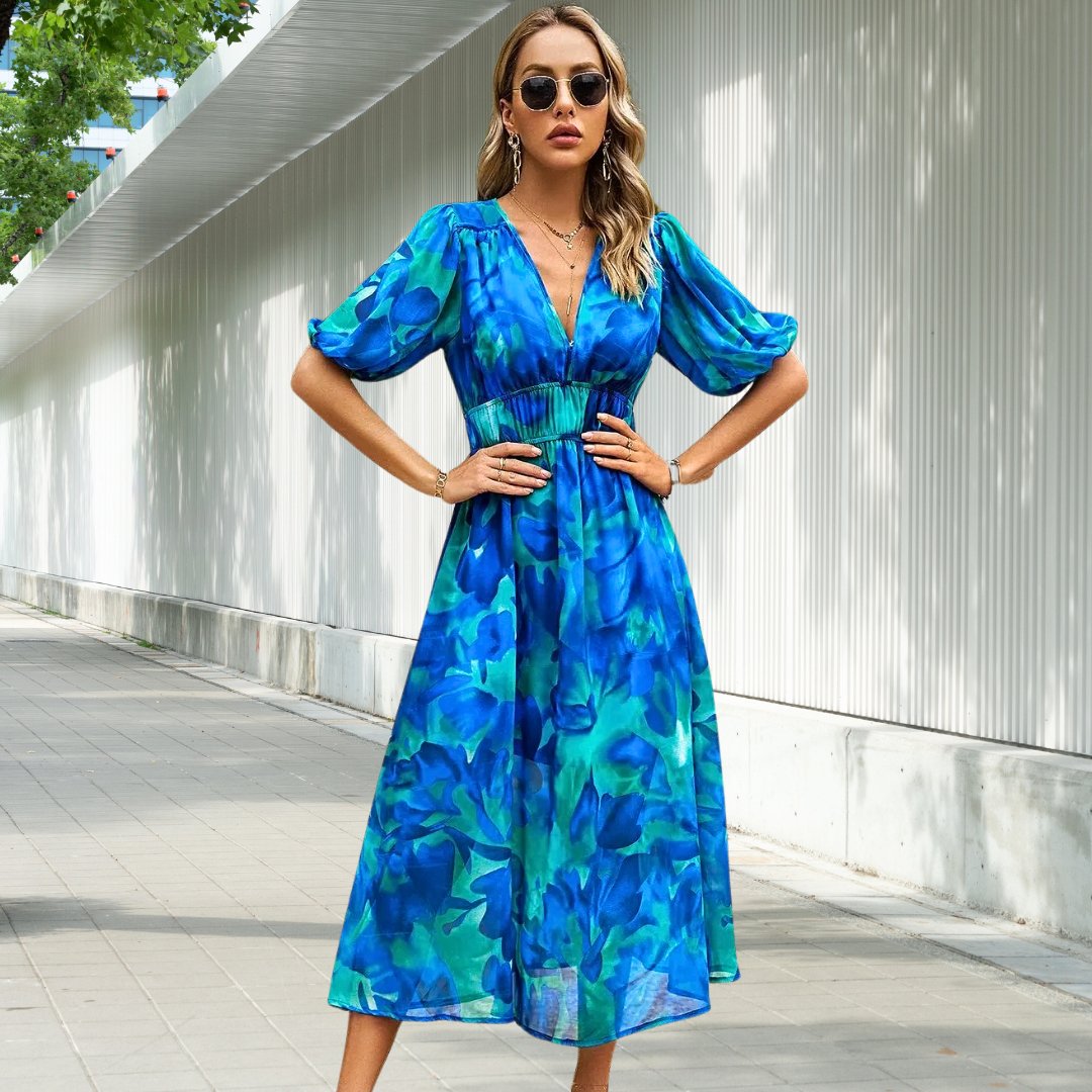 LILY | Robe Midi Intemporelle à Manches Bouffantes