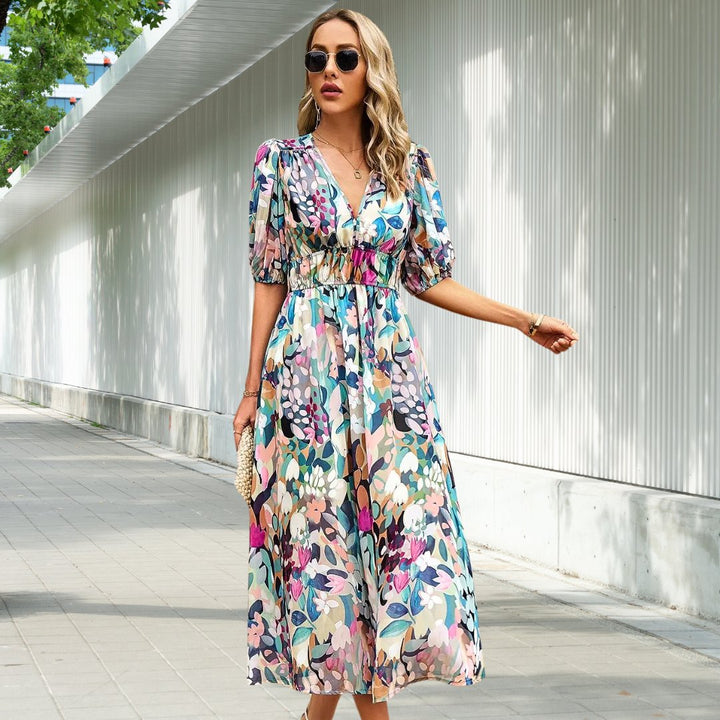 LILY | Robe Midi Intemporelle à Manches Bouffantes